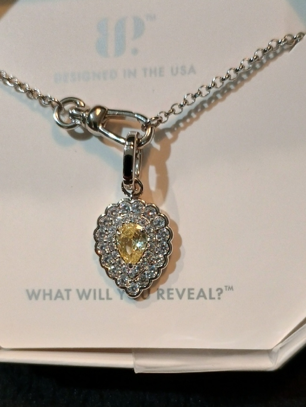 bp Yellow Teardrop Halo Pendant Necklace — Silver-Tone